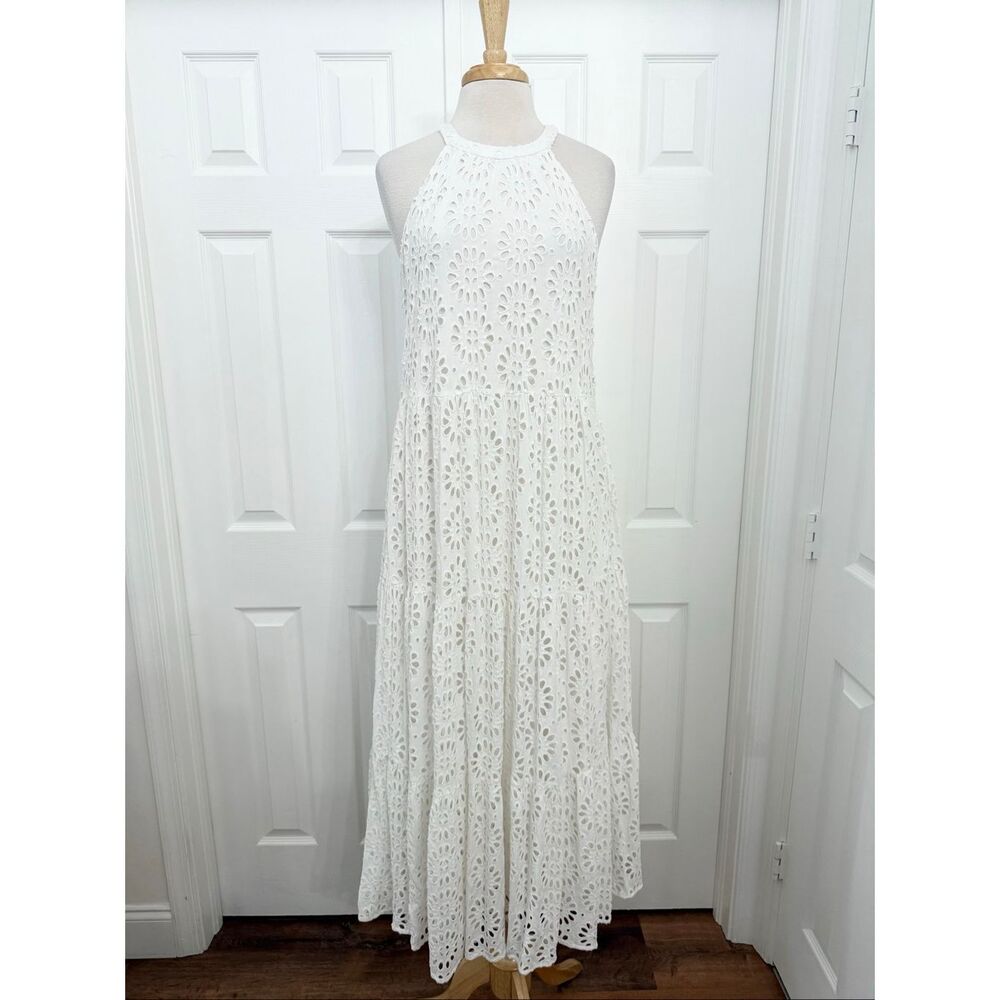 Lilly Pulitzer White Beccalyn Pinwheel Eyelet Tiered Sleeveless Maxi Dress M